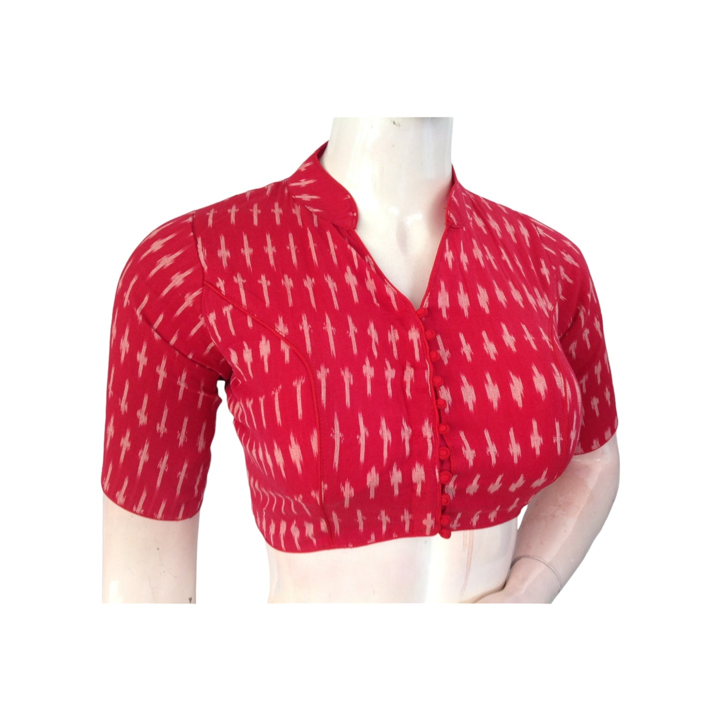 Fiery Red Ikkat Cotton Collar Neck Blouse