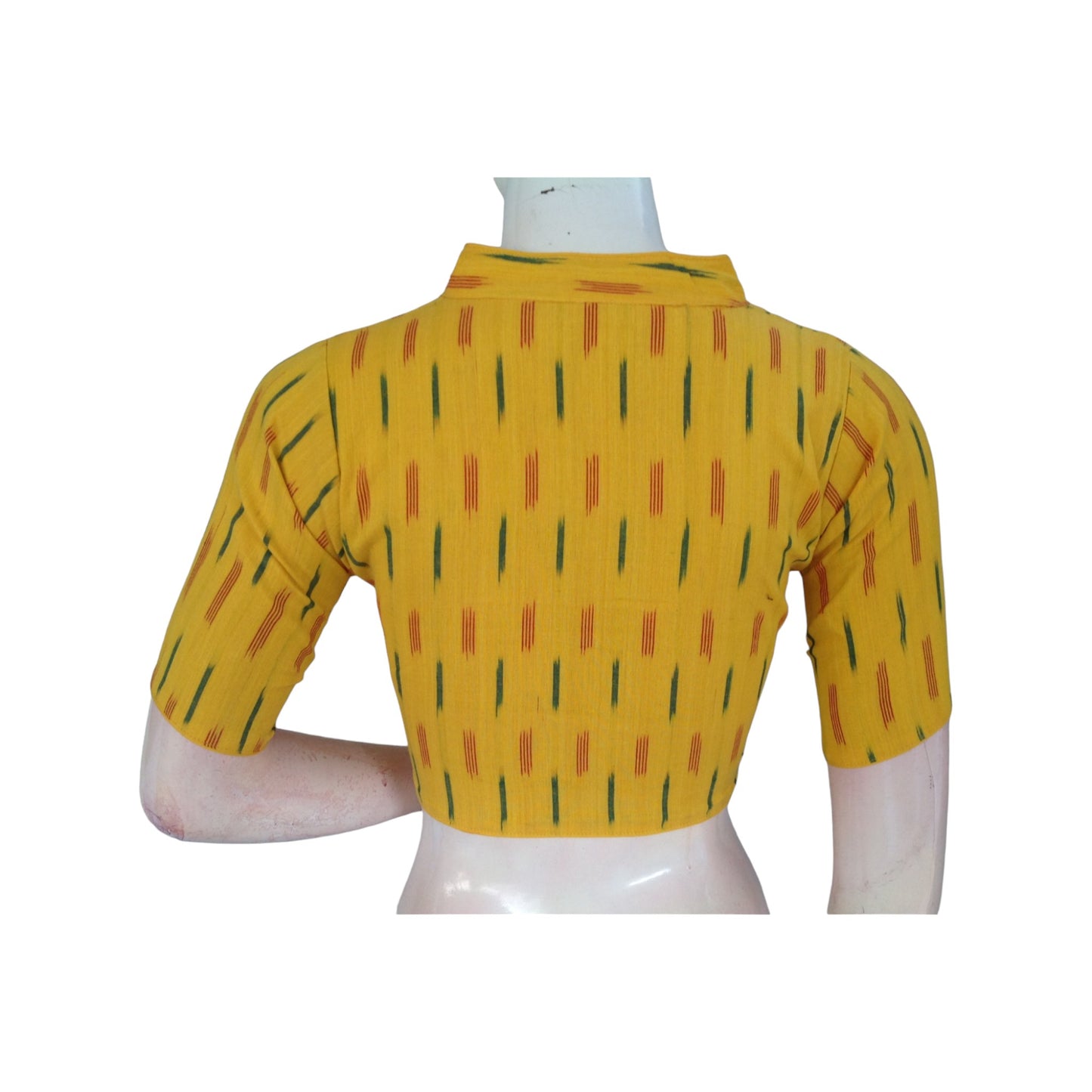 Sunny Yellow Ikat Collar Cotton Neck Summer Wear Blouse