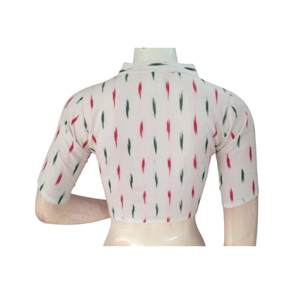 Effortless Chic Off-White Ikat Cotton Collar Neck Blouse