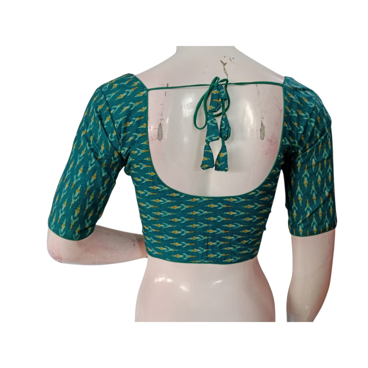 Cool & Calming: Teal Blue Color Cotton Printed Readymade Saree Blouse