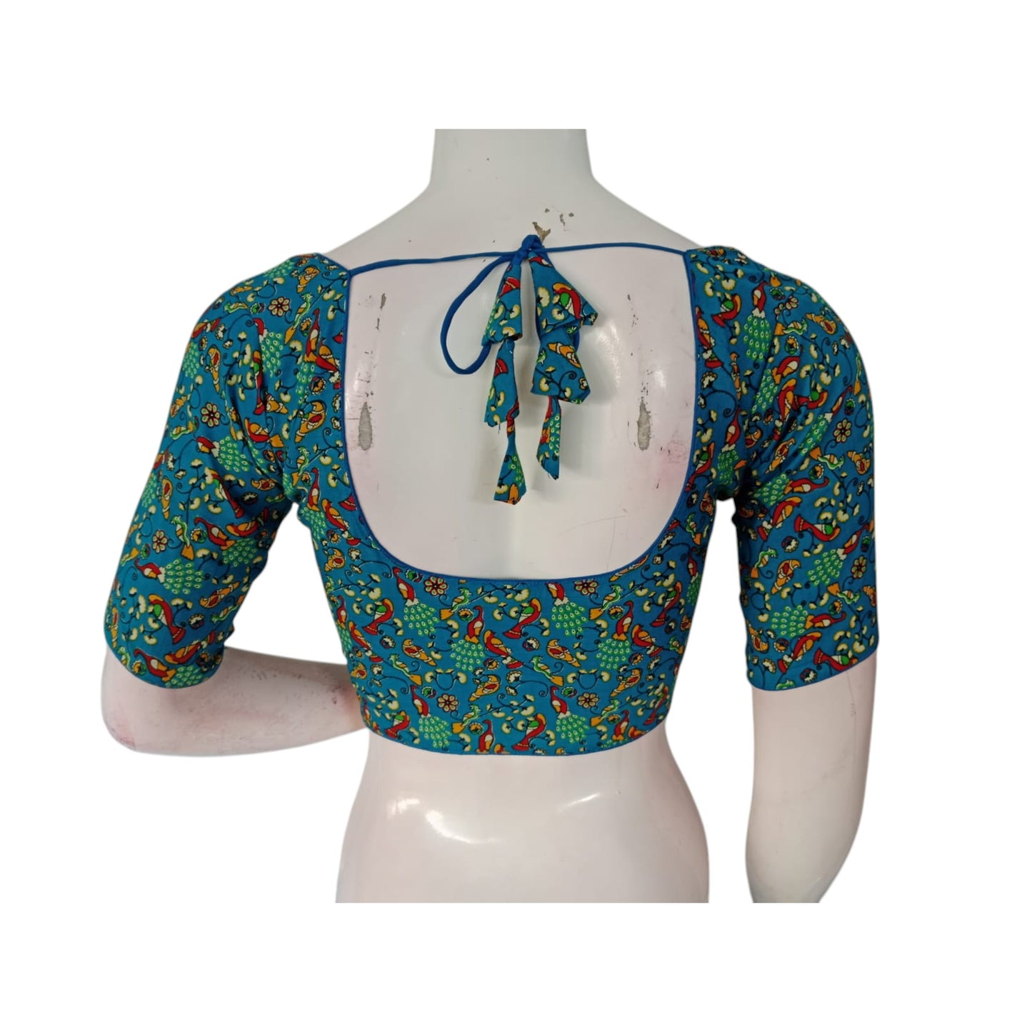 Radiance: Blue Color Cotton Printed Readymade Saree Blouse