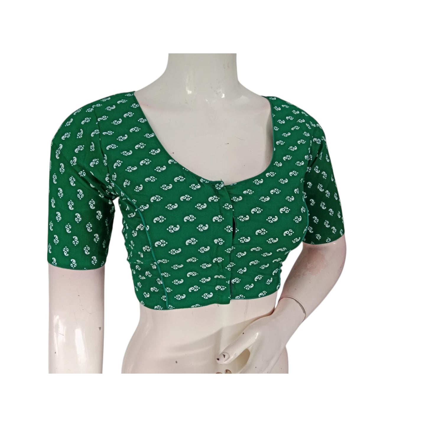 Fresh & Vibrant: Green Color Cotton Printed Readymade Saree Blouse