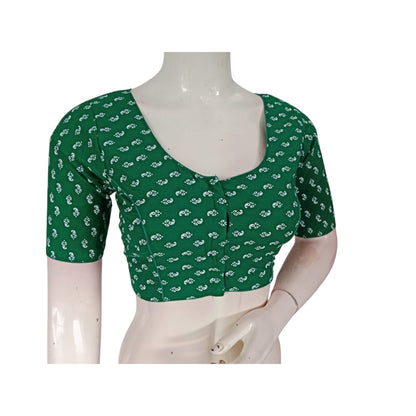 Fresh & Vibrant: Green Color Cotton Printed Readymade Saree Blouse