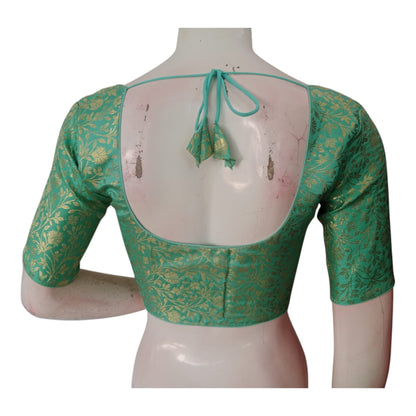 Light Spring Green Color Brocade Silk Blouse - Ready to Wear