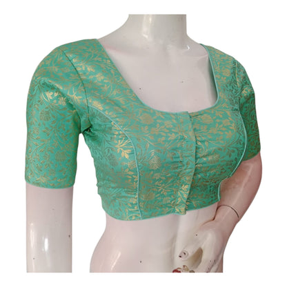 Light Spring Green Color Brocade Silk Blouse - Ready to Wear