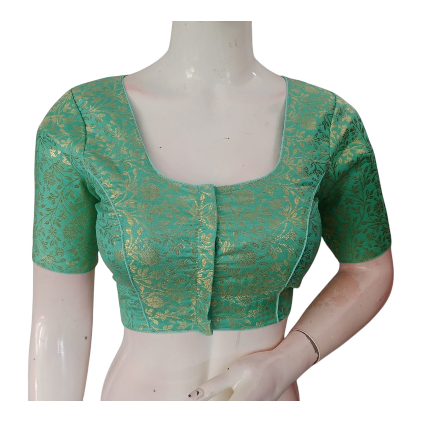 Light Spring Green Color Brocade Silk Blouse - Ready to Wear