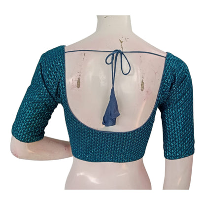 Dark Teal Blue Color Designer Semi Silk Blouse for Weddings & Receptions