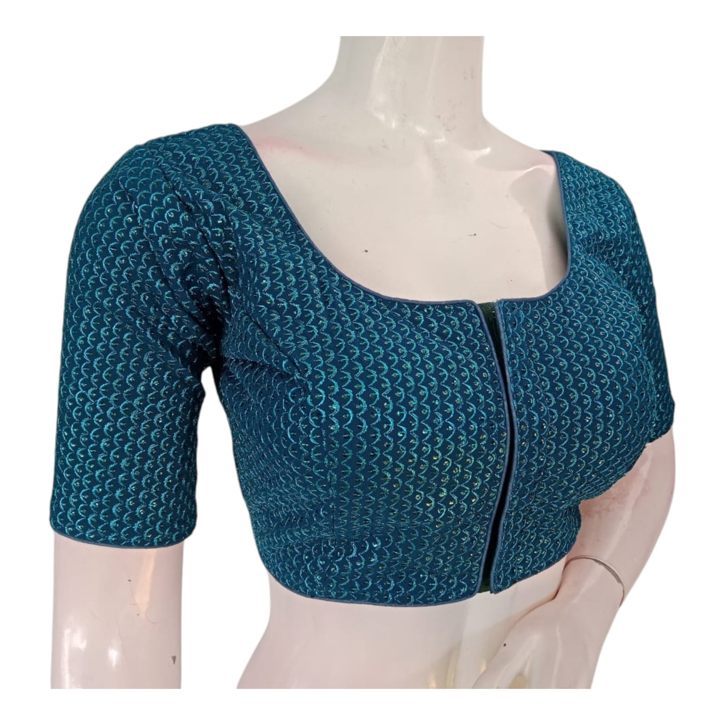 Dark Teal Blue Color Designer Semi Silk Blouse for Weddings & Receptions