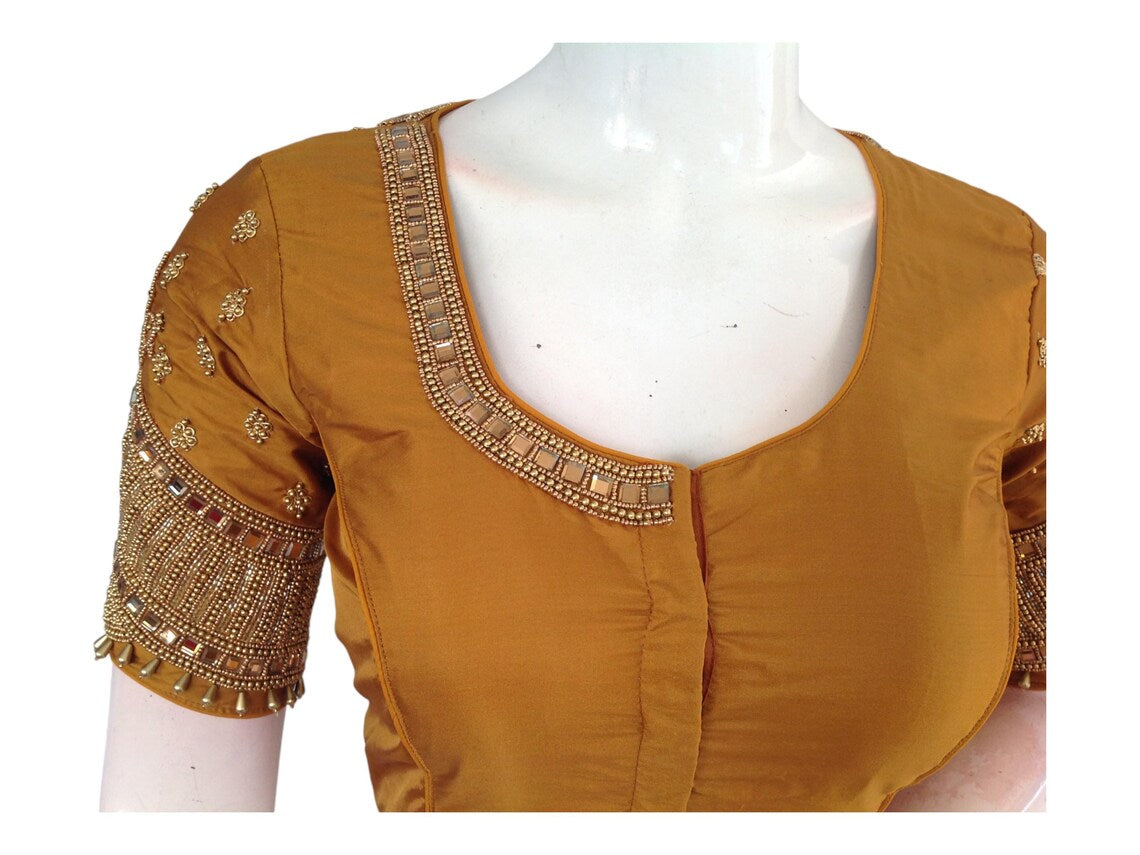 Medallion Yellow: Exquisitely Aari Handwork Wedding Saree Blouse