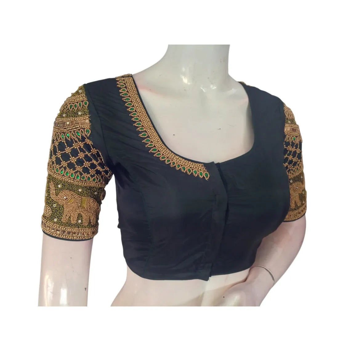 Luxurious Dark Green Color Aari Handwork Wedding Silk Saree Readymade Blouse