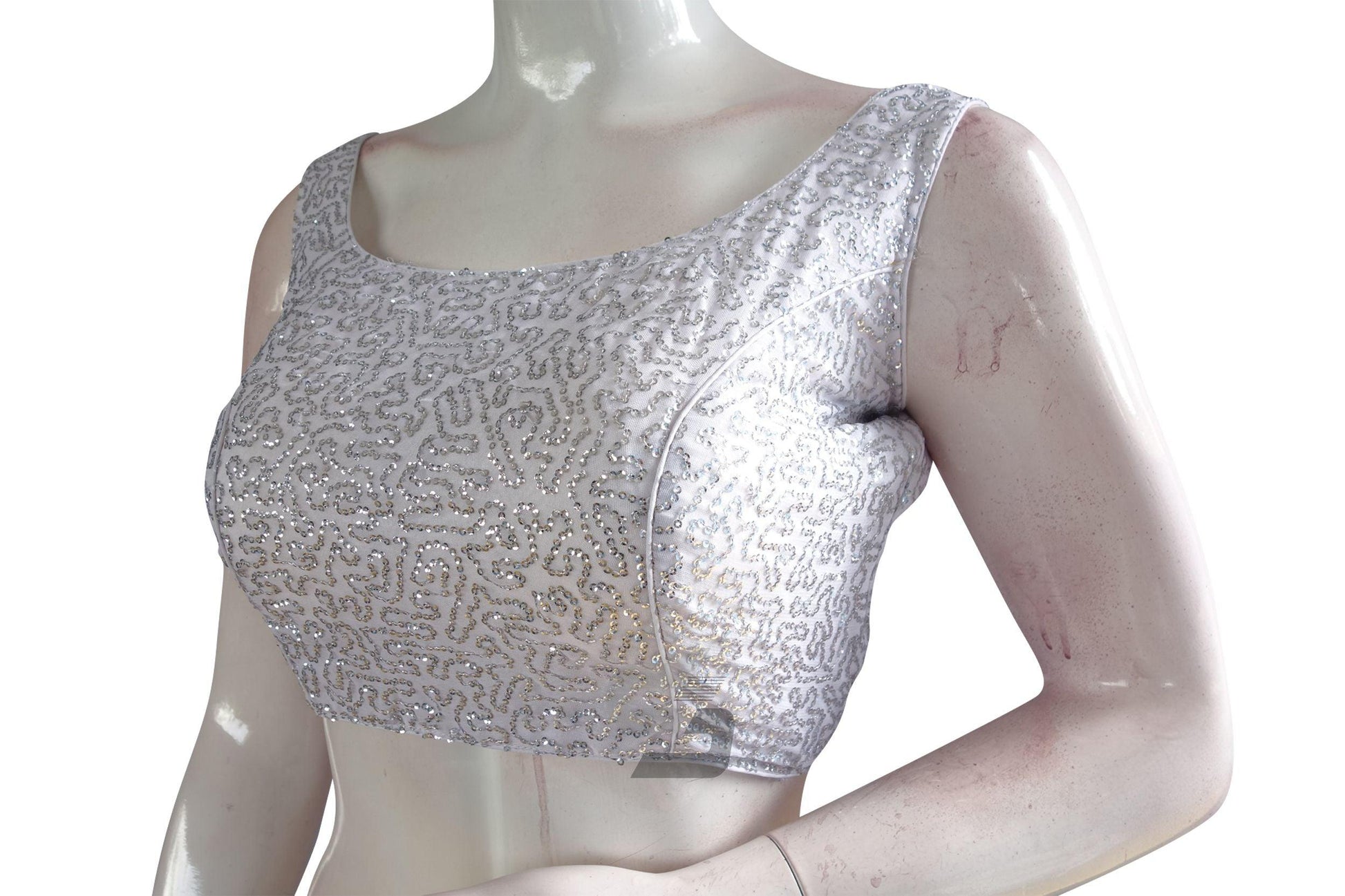 White Color Sequin Designer Readymade Blouse - D3blouses