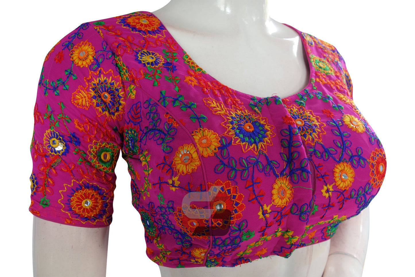 Magenta Color Multi Thread Embroidery Readymade Blouse