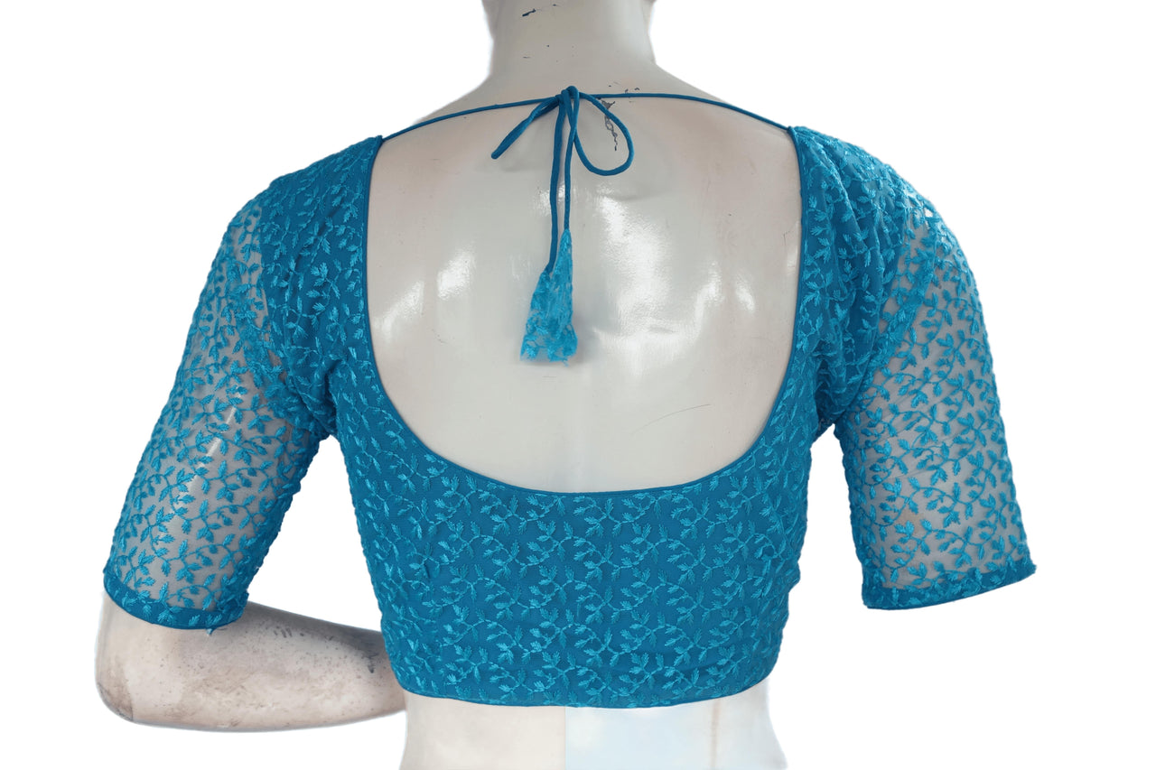 Sky Blue Color Netted Fancy Designer Readymade Saree Blouse ...