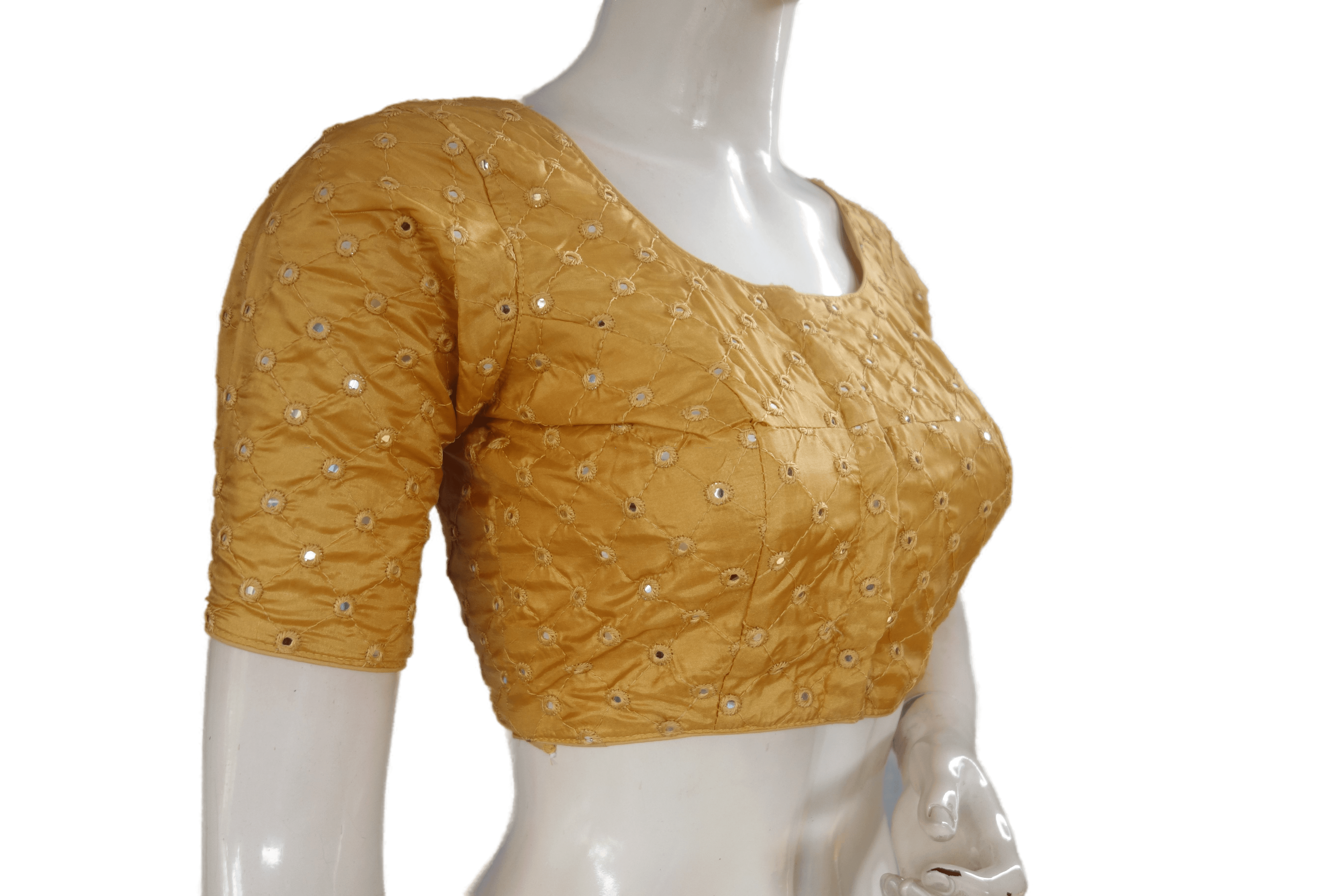 SALWAR STUDIO Gold-Coloured Sequins Embroidered Net Readymade Saree Blouse  - Absolutely Desi