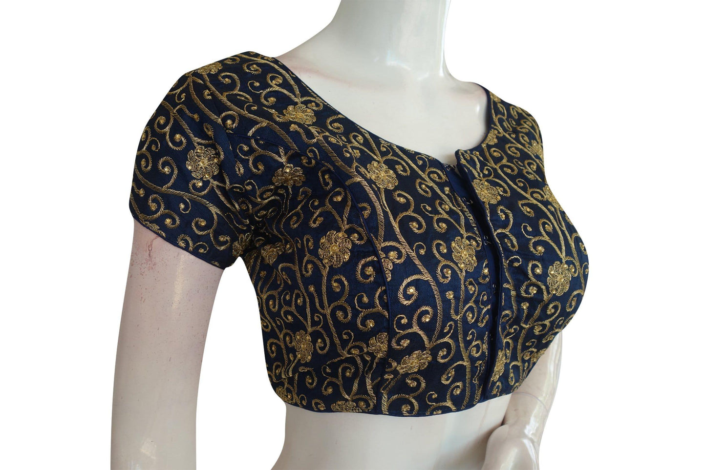 navy blue color designer embroidered readymade blouse 1
