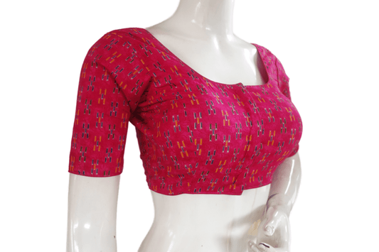 Dark Pink Color Cotton Printed Readymade Saree Blouse - D3blouses