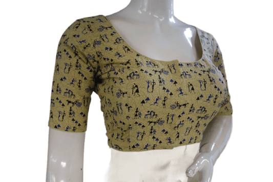 Gold Color Cotton Printed Readymade Saree Blouse - D3blouses