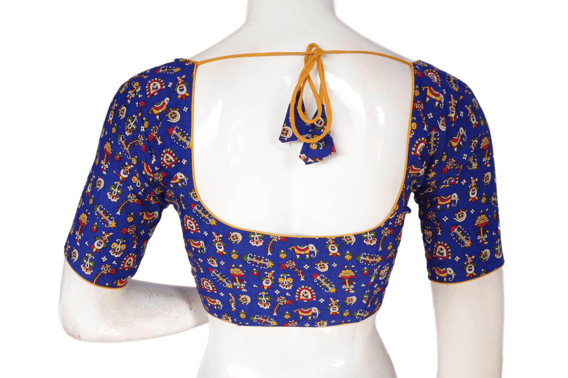 Royal Blue Color Patola Print Cotton Readymade Saree Blouse - D3blouses