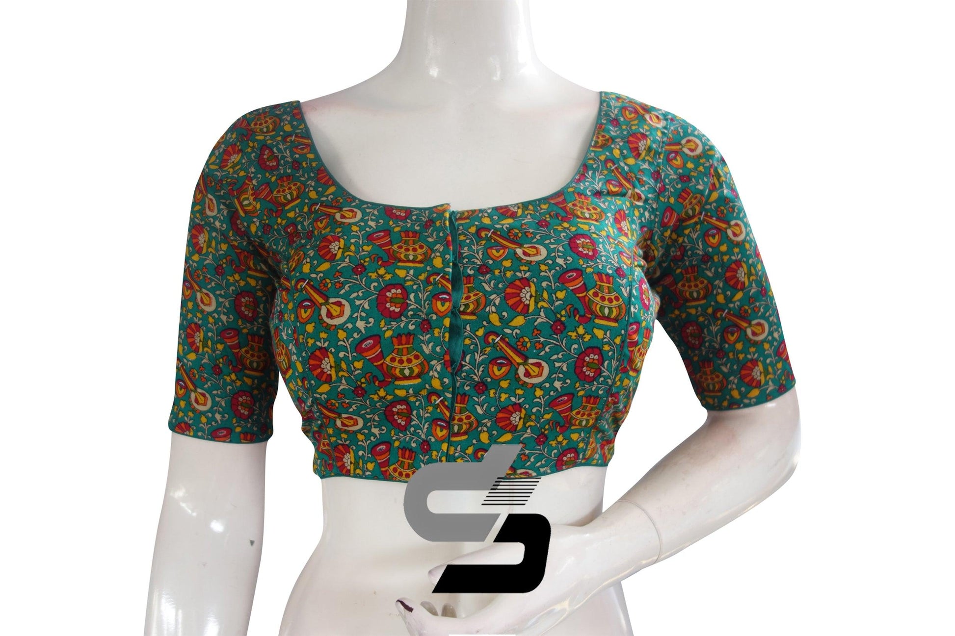 Teal Color Cotton Printed Readymade Saree Blouse - D3blouses