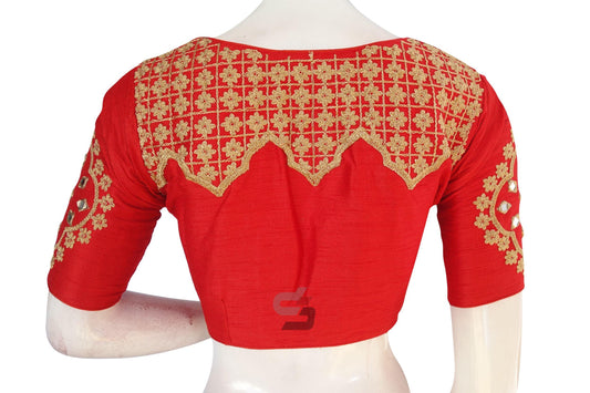 Elevate your elegance with our Red Embroidered High Neck Saree Blouse, boasting designer sophistication and intricate detailing for a timeless and chic look.