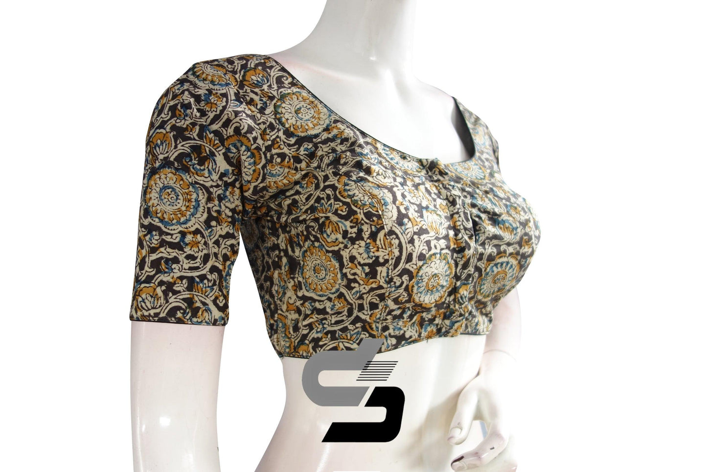 Kalamkari Cotton Readymade Saree Blouse, Indian Readymade Blouse,Crop top, Tunic top - D3blouses