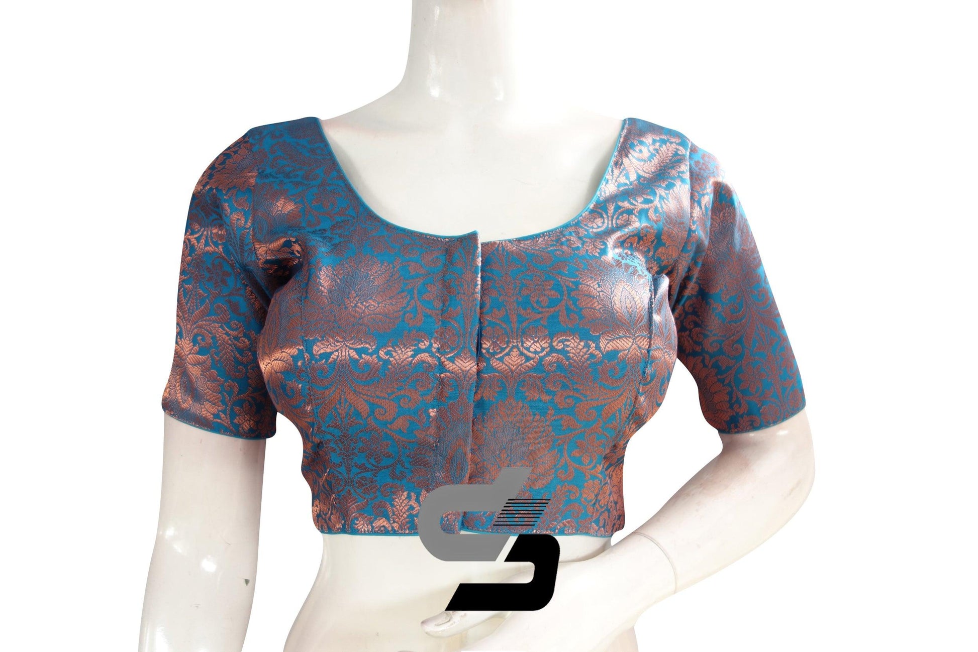 Blue Color Premium Brocade Silk Readymade Saree Blouse - D3blouses