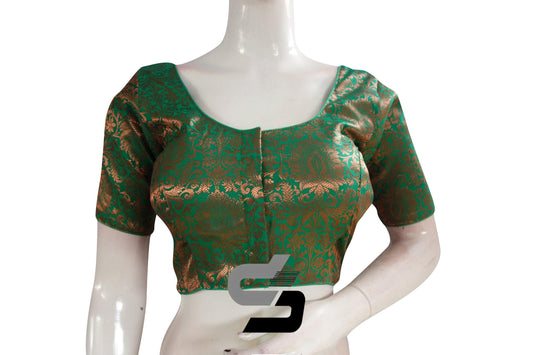 Green Color Premium Brocade Silk Readymade Saree Blouse - D3blouses