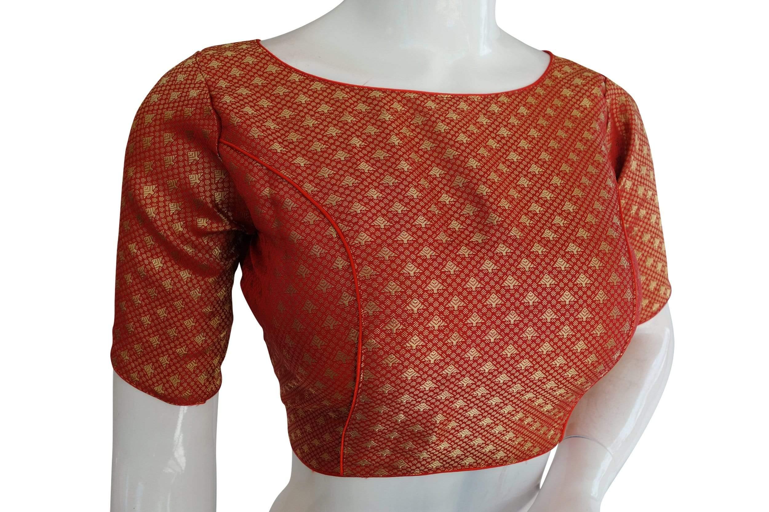 Buy Red Cotton Printed Ajrakh V Neck Saree Blouse For Women by Nazaakat by  Samara Singh Online at Aza Fashions.