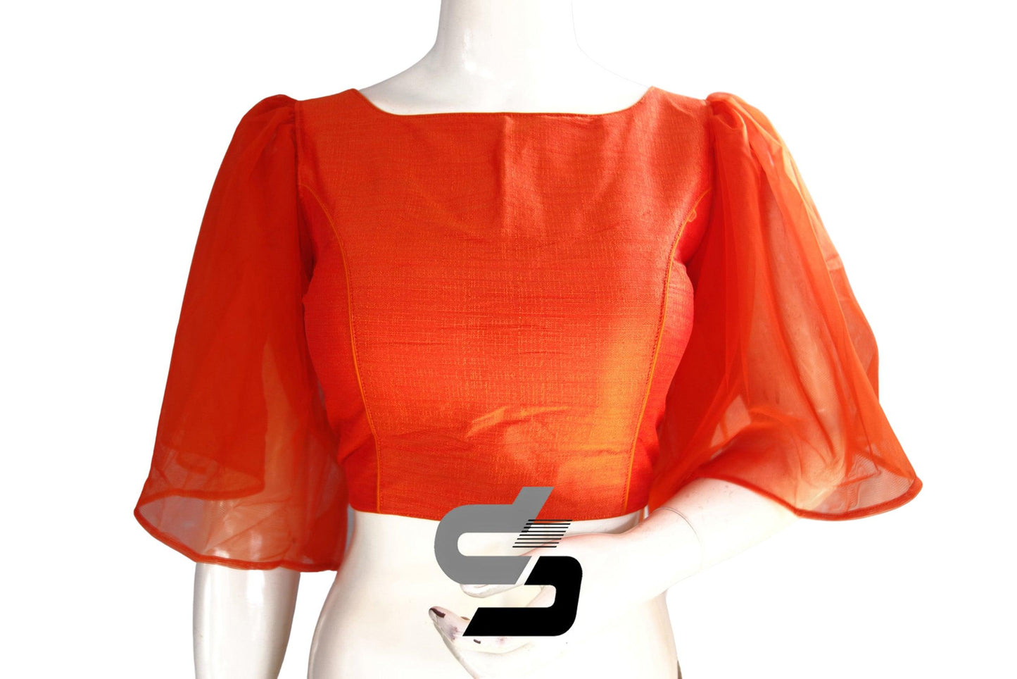 Orange Color Plain Silk Designer Ruffle Sleeve Readymade Blouse - D3blouses