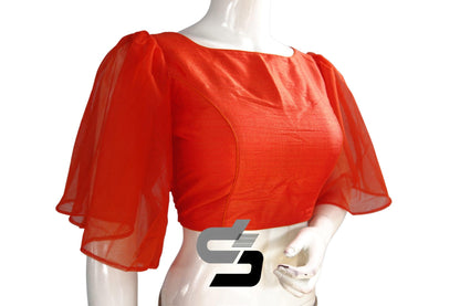 Orange Color Plain Silk Designer Ruffle Sleeve Readymade Blouse - D3blouses