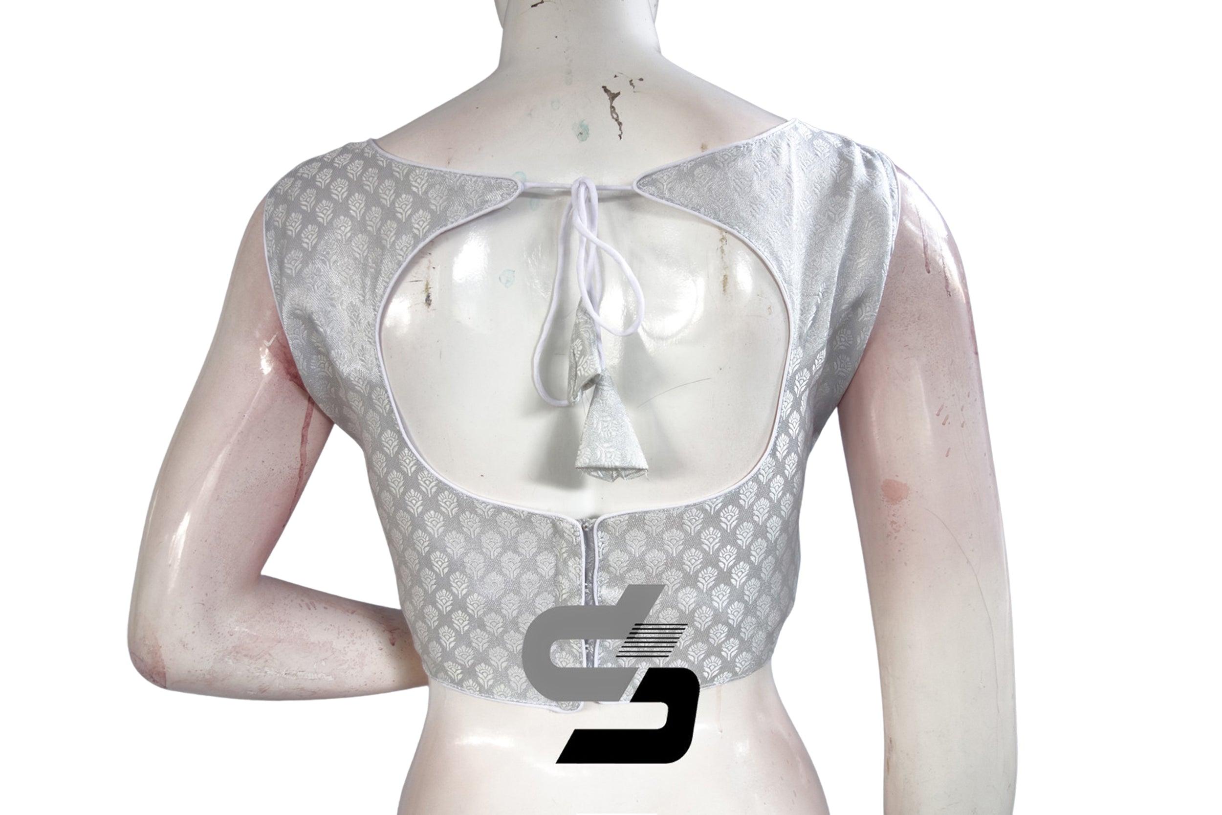 Readymade Saree Blouse, Designer Silver Brocade Sari Blouse, Silver Saree  Top | eBay