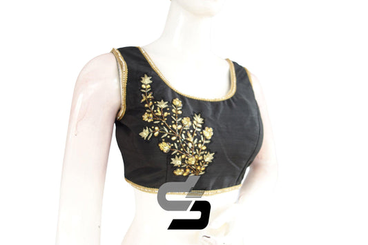 Black Color Semi Silk Designer Party Wear Readymade Blouse/ Indian Crop Tops - D3blouses