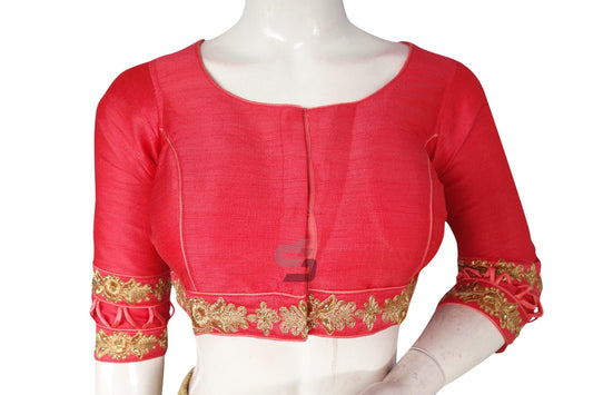 Peach Pink Color SemiSilk Designer Readymade Saree Blouse - D3blouses