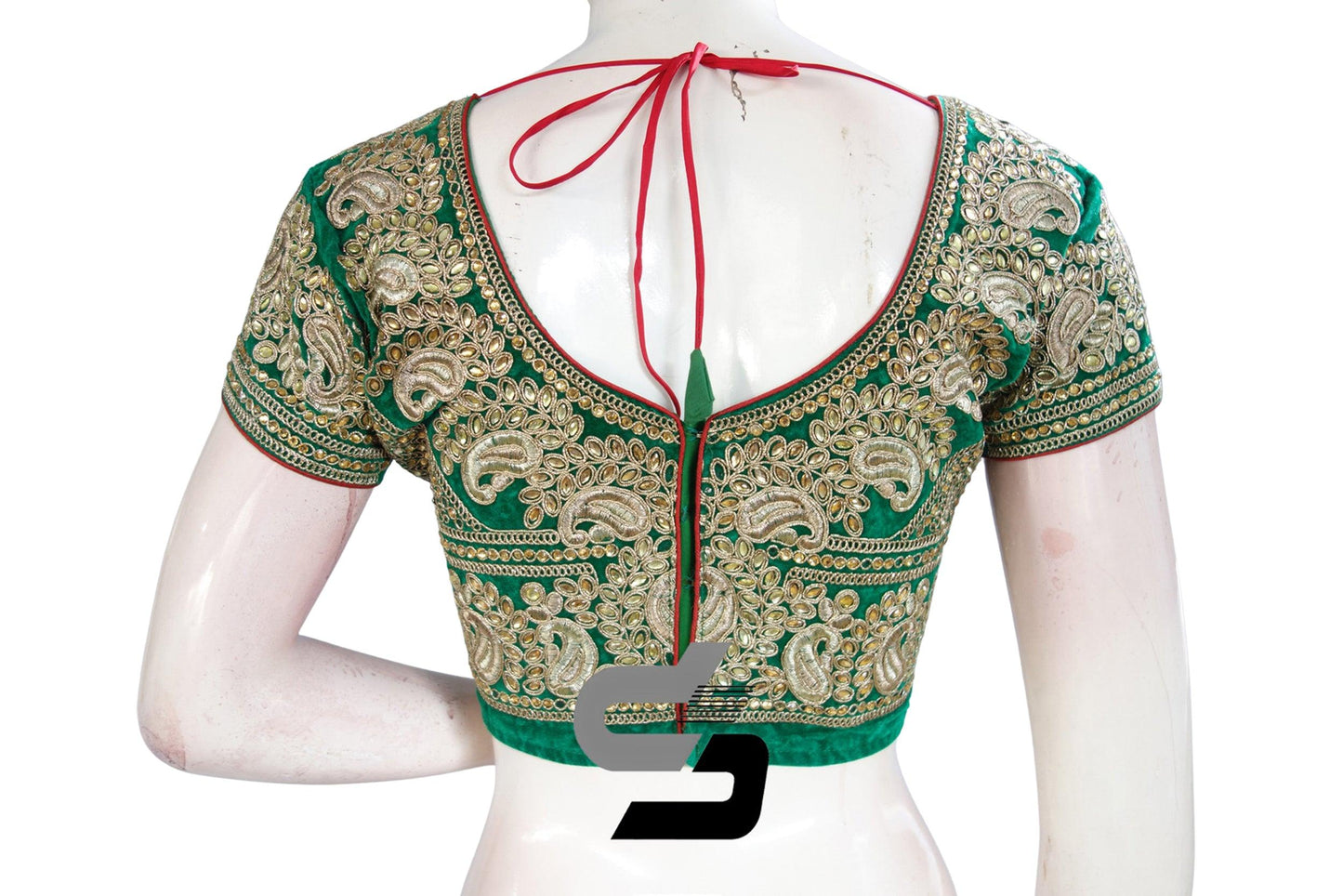 Green Color Velvet Designer Party Wear Readymade Blouse/ Indian Crop Tops - D3blouses