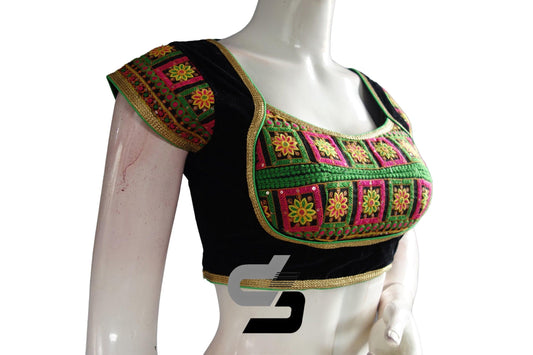 Black Color Semi Silk Designer Party Wear Readymade Blouse/ Indian Crop Tops - D3blouses