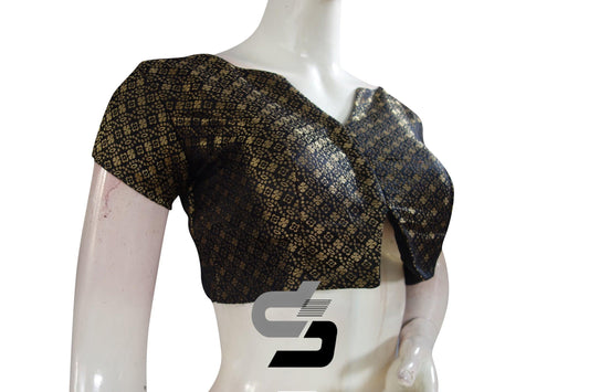 Black Color Brocade Designer Party Wear Readymade Blouse/ Indian Crop Tops - D3blouses