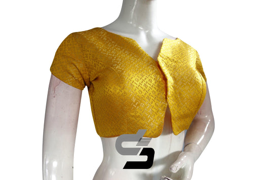 Mustard Yellow Color Brocade Designer Party Wear Readymade Blouse/ Indian Crop Tops - D3blouses