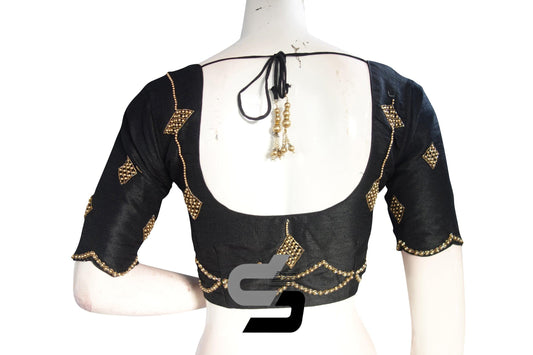 Black Color Semi Silk Designer, Party Wear Readymade Blouse/ Indian Crop Tops - D3blouses