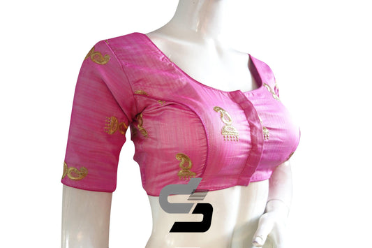 Pink Color Semi Silk Designer, Party Wear Readymade Blouse/ Indian Crop Tops - D3blouses