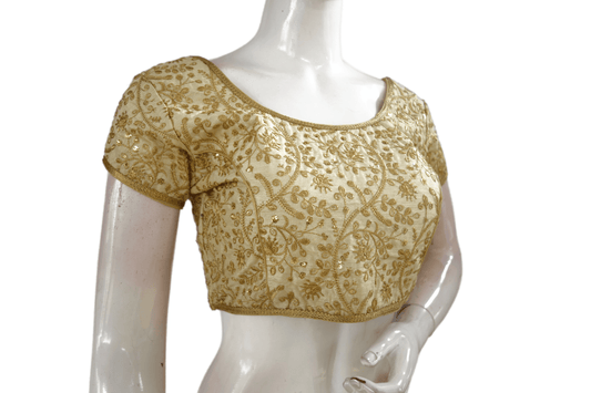 Gold Color Embroidery Party Wear Readymade Blouse - D3blouses