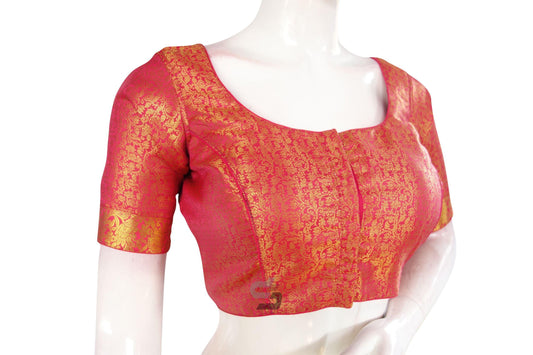 Pink Color Brocade Silk Readymade Blouse With Matching Mask - D3blouses