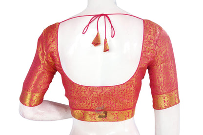 Pink Color Brocade Silk Readymade Blouse With Matching Mask - D3blouses