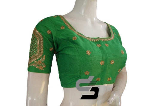 Light Green Color Semi Silk Designer Embroidery Readymade Saree Blouse - D3blouses