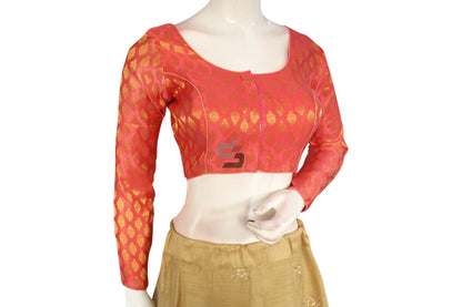 Pastel Orange Color Brocade Silk Full Sleeves Readymade Blouse