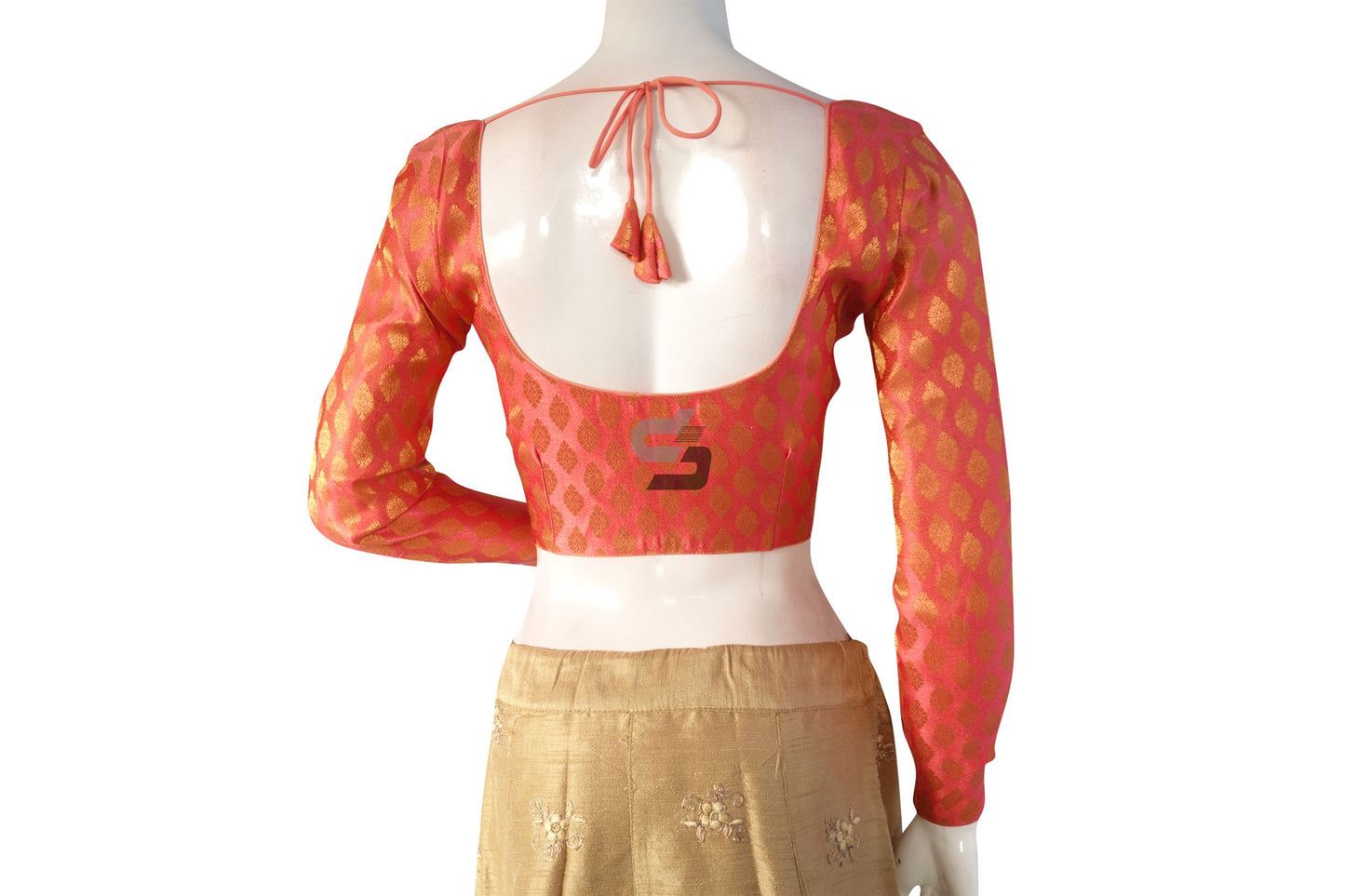 Pastel Orange Color Brocade Silk Full Sleeves Readymade Blouse