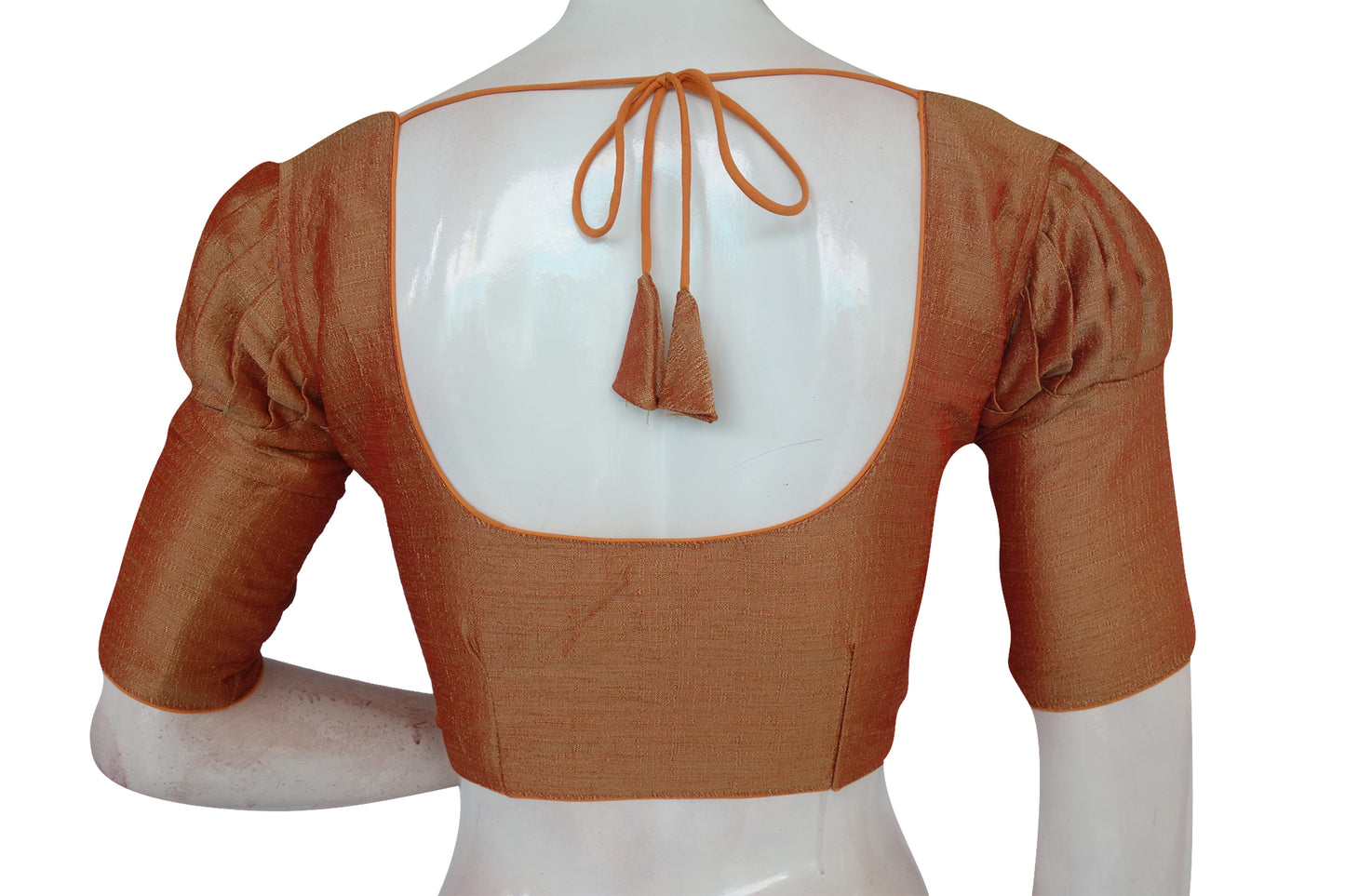 Creamy Peach Color Plain Puff Sleeve Readymade Blouse with Face Mask