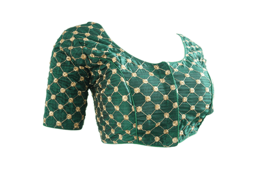 Green Color Semi Silk Embroidery Designer, Party Wear Readymade Blouse/ Indian Crop Tops - D3blouses